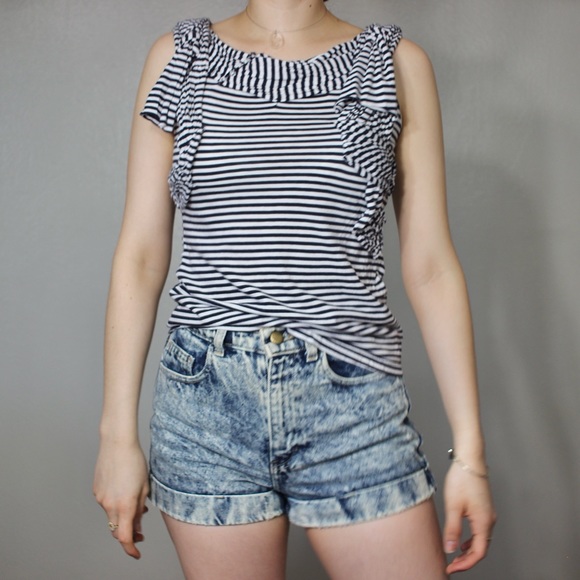 Anthropologie Deletta Blouse Ruffle Drape Striped - Picture 2 of 9